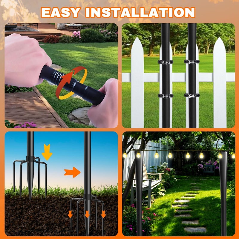 Cymuber 4 Pack 10Ft String Light Poles, Metal Poles with Fork for Outside Lights,Outdoor Metal Light Stand with Fence Brackets Hanging Lights for Garden Patio Wedding Backyard - Image 5